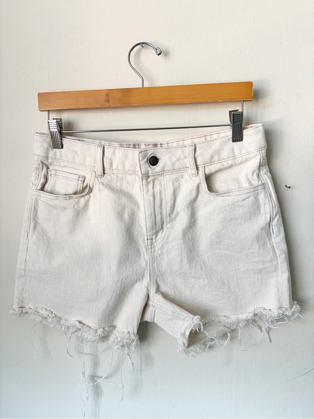 Zara Cream Raw-Hem Denim Shorts